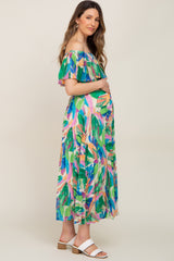 Multi Color Printed Off Shoulder Maternity Midi Dress