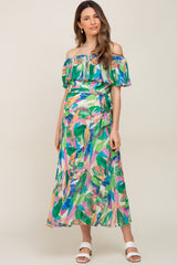 Multi Color Printed Off Shoulder Maternity Midi Dress