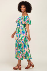 Multi Color Printed Off Shoulder Midi Dress