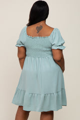 Mint Smocked Ruffle Trim Plus Dress