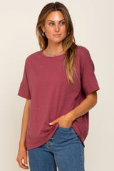 Burgundy Short Cuff Sleeve Maternity Top