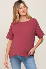 Burgundy Short Cuff Sleeve Maternity Top