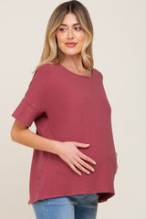 Burgundy Short Cuff Sleeve Maternity Top