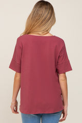 Burgundy Short Cuff Sleeve Maternity Top