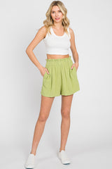 Light Olive Linen Ruffled Shorts