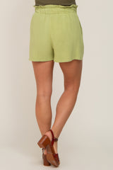 Light Olive Linen Ruffled Maternity Shorts