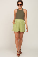 Light Olive Linen Ruffled Maternity Shorts