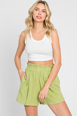 Light Olive Linen Ruffled Shorts