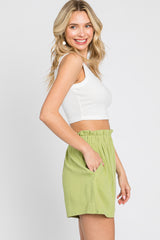 Light Olive Linen Ruffled Shorts