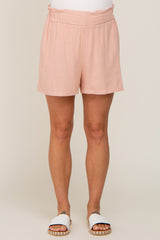 Peach Linen Ruffled Maternity Shorts