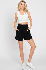 Black Linen Ruffled Shorts