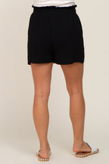 Black Linen Ruffled Maternity Shorts