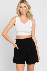 Black Linen Ruffled Maternity Shorts