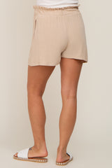 Beige Linen Ruffled Maternity Shorts