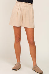 Beige Linen Ruffled Shorts