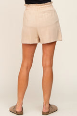 Beige Linen Ruffled Shorts