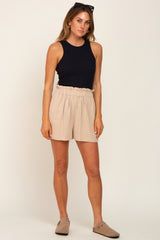 Beige Linen Ruffled Shorts