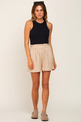 Beige Linen Ruffled Shorts