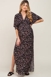 Black Floral V-Neck Maternity Maxi Dress