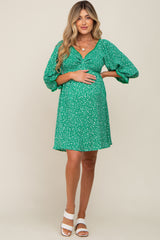 Green Floral 3/4 Sleeve Maternity Dress