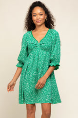 Green Floral 3/4 Sleeve Maternity Dress