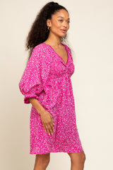 Magenta Floral 3/4 Sleeve Dress