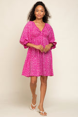 Magenta Floral 3/4 Sleeve Dress