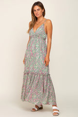 Light Olive Chiffon V-Neck Ruffle Tiered Maxi Dress