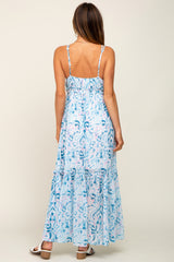 Blue Chiffon V-Neck Ruffle Tiered Maxi Dress