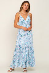 Blue Chiffon V-Neck Ruffle Tiered Maxi Dress