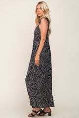 Black Button Front Tie Shoulder Maxi Dress