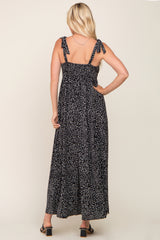 Black Button Front Tie Shoulder Maxi Dress