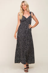 Black Button Front Tie Shoulder Maxi Dress