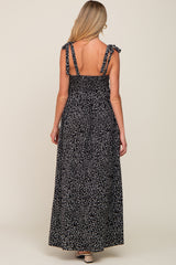 Black Button Front Tie Shoulder Maternity Maxi Dress