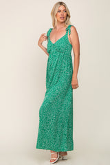 Green Button Front Tie Shoulder Maxi Dress