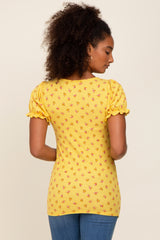 Yellow Floral Sweetheart Puff Sleeve Top