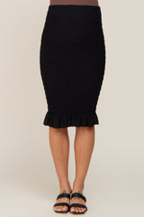 Black Smocked Frill Hem Maternity Skirt