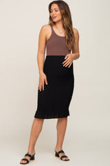 Black Smocked Frill Hem Maternity Skirt