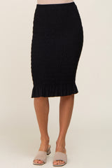 Black Smocked Frill Hem Skirt