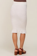 Cream Smocked Frill Hem Maternity Skirt