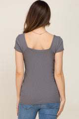 Charcoal Ribbed Squared Neck Cap Sleeve Maternity Top