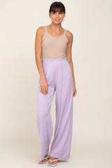 Lavender Basic Elastic Waist Wide Leg Pants