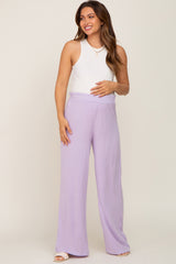 Lavender Basic Elastic Waist Wide Leg Maternity Pants