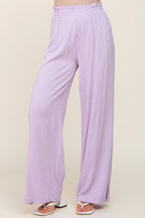 Lavender Basic Elastic Waist Wide Leg Pants