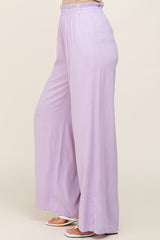 Lavender Basic Elastic Waist Wide Leg Pants