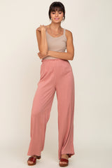 Pink Basic Elastic Waist Wide Leg Pants