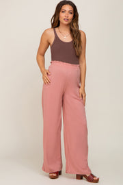 Pink Basic Elastic Waist Wide Leg Maternity Pants