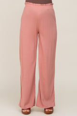 Pink Basic Elastic Waist Wide Leg Maternity Pants