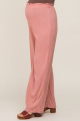 Pink Basic Elastic Waist Wide Leg Maternity Pants