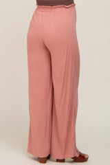 Pink Basic Elastic Waist Wide Leg Maternity Pants